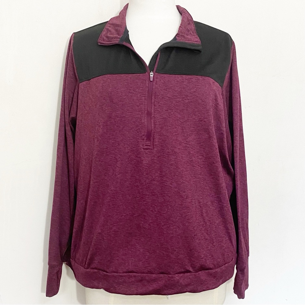 AVIA quarter zip collar color blocked medium weight sweat shirt thumb holes XL